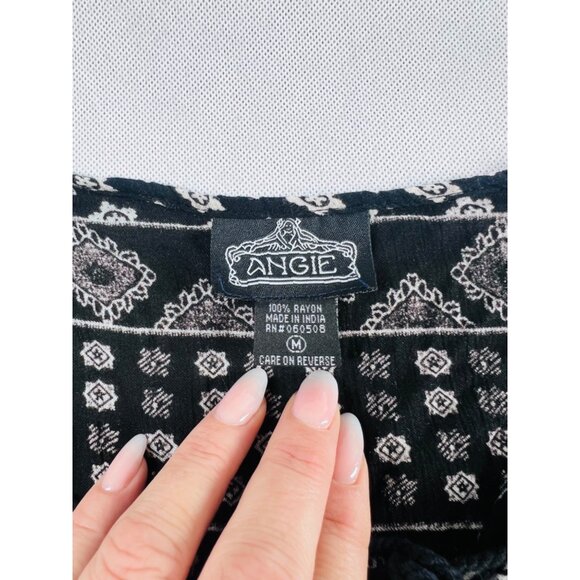 Angie Boho Dress Black & White Floral Print Long Sleeve Medium - Picture 6 of 10